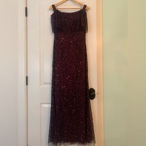 Sparkly, burgundy, floor length prom/formal dress
